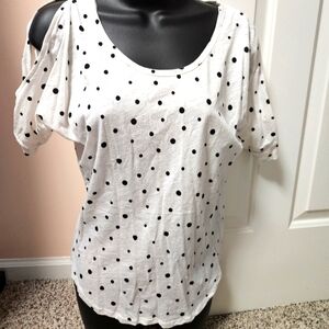 New York & Company Cold Shoulder Polka Dot Top